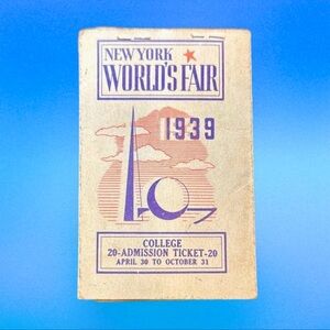 Vintage 1939 New York World's Fair College, 20-Admission Ticket Voucher